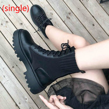 Autumn Boots Women&#39;s Shoes Punk Fashion Round PU Ankle Boots Winter Elastic Blac - £39.59 GBP
