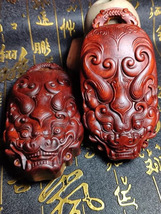 Customized red sandalwood carved car key shell animal image - $70.00