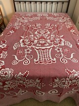 Vintage Matelasse Coverlet Tablecloth Quilt Spread Burgundy Red White 82... - £110.85 GBP