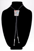 Sterling Silver Signed FS Bolo Tie with Coral and Turquoise Accents - $490.98 CAD