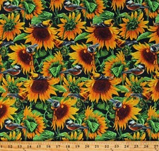 Cotton Sunflowers &amp; Birds Floral Garden Nature Fabric Print by the Yard D384.44 - £7.82 GBP