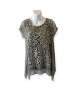 Indigo Soul Blouse Top Sage Green Floral Lace Crochet Long Sleeves Size ... - $18.32