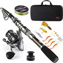 Fishing Rod Combo with Telescopic Fishing Pole Spinning Reel Fishing Car... - $112.31