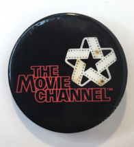 Vintage THE MOVIE CHANNEL Button Pin Black Red White 1983 WASEC 1.75&quot; Pi... - £9.82 GBP