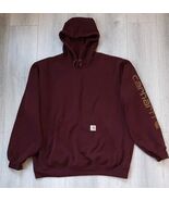 Carhartt Sleeve Logo Hoodie Mens Large Burgundy Loose Fit Pullover Sweat... - $584.28 MXN