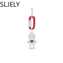 New Fashion S925 Sterling Silver Red Chain Link and Silver Robot Drop Earring 1P - £38.39 GBP