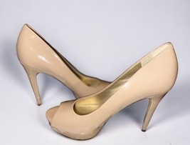 Guess Nude Tan Faux Patent Leather High Heels Opened toe women&#39;s Size 8.5M - £35.61 GBP