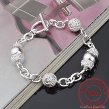 925 Stamp Silver Color Personalized Circular Bracelets Geometry Charms Ball Bang - £9.75 GBP