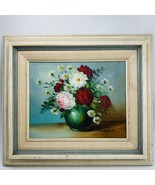 Vintage Nancy Lee Signed Oil Painting Peonies Daisies Framed Romantic Fe... - $75.00