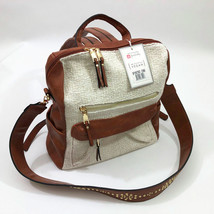 Jen &amp; Co. Amelia Style Cream Tweed &amp; Brown Vegan Leather Backpack Crossbody Bag - $49.49