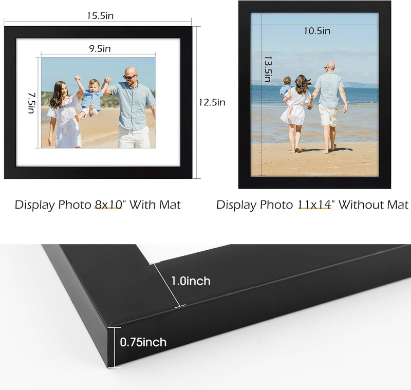 , 11X14 Wooden Picture Frame - Mat for 8X10 Photos - Real Glass Item image 3