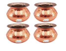 Set of 4 Prisha India Craft Handmade Steel Copper Casserole - Copper Ser... - £121.82 GBP