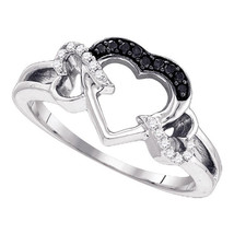 Sterling Silver Round Black Color Enhanced Diamond Heart Love Fashion Ring 1/8 - £70.72 GBP