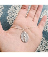 Vintage Dainty Silver Miraculous Medal Virgin Mary Necklace - $48.00 CAD