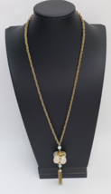 Vintage Park Lane Rhinestone Jelly Belly Pendant Gold Tone Chain Tassel Necklace - £77.63 GBP