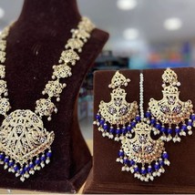 Long Rani Haar Gold Plated Mirror Kundan Jewelry Party Wear Jewelry Set Necklacf - £52.21 GBP