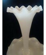 VINTAGE ART GLASS CRIMPED  EDGE EPERGNE with Single Horn   Opaline - £71.74 GBP