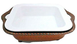 Food Network Casserole Serving Dish W/Metal Serving Tray Stoneware - $22.43