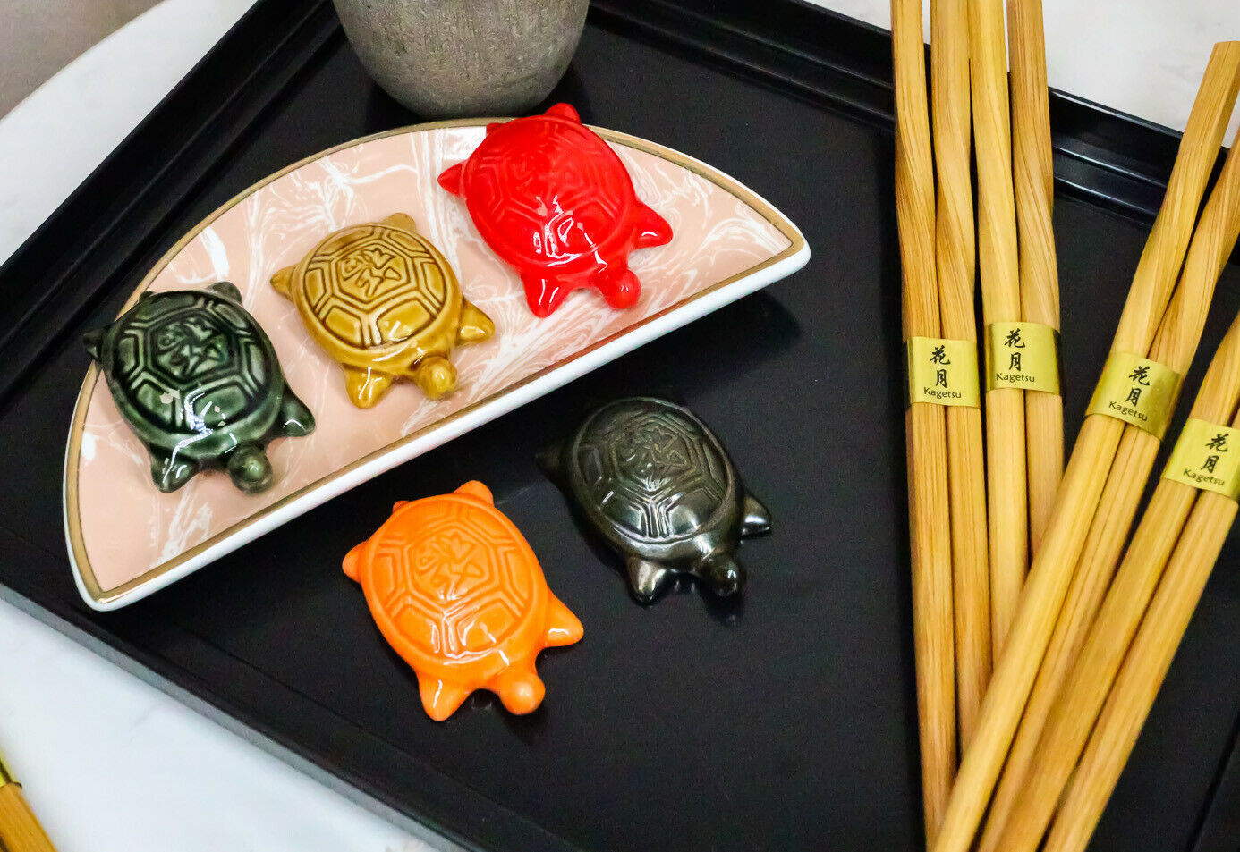 Colorful Fortune Turtles Tortoises Set of 5 Chopsticks And Flatware Holder Rests