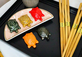 Colorful Fortune Turtles Tortoises Set of 5 Chopsticks And Flatware Hold... - £14.93 GBP