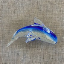 Murano Style Art Glass Dark Blue Clear Dolphin Decorative Figurine 6" - $13.28