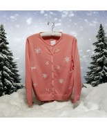 The Tog Shop Embroidered Cardigan Sweater Long Sleeve SIZE MED Peach Whi... - $46.02 CAD