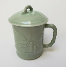 Gardener&#39;s Eden Coffee Mug Tea Cup Lid Green Embossed Bamboo Celadon Green  - £23.84 GBP