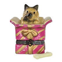 Vintage Yorkshire Terrier In Gift Trinket Box Ceramic With Bone Trinket ... - $17.99