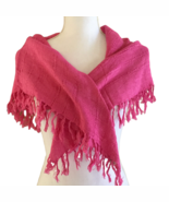 Vintage Pink Scarf Lightweight Shoulder Wrap Fringe Hem 100% Rayon - $16.32 CAD