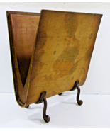 Large Mid-Century Map Book Brown Leather and Cast Iron Magazine Rack - $7,311.45 MXN