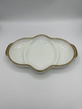 Fire King Oven Ware White Milk Glass Divided Dish w/Gold Bead Trim USA Vintage - £9.63 GBP