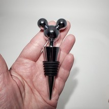 Walt Disney World Parks Mickey Mouse Chrome Black Wine Bottle Stopper Metal EUC - £8.18 GBP