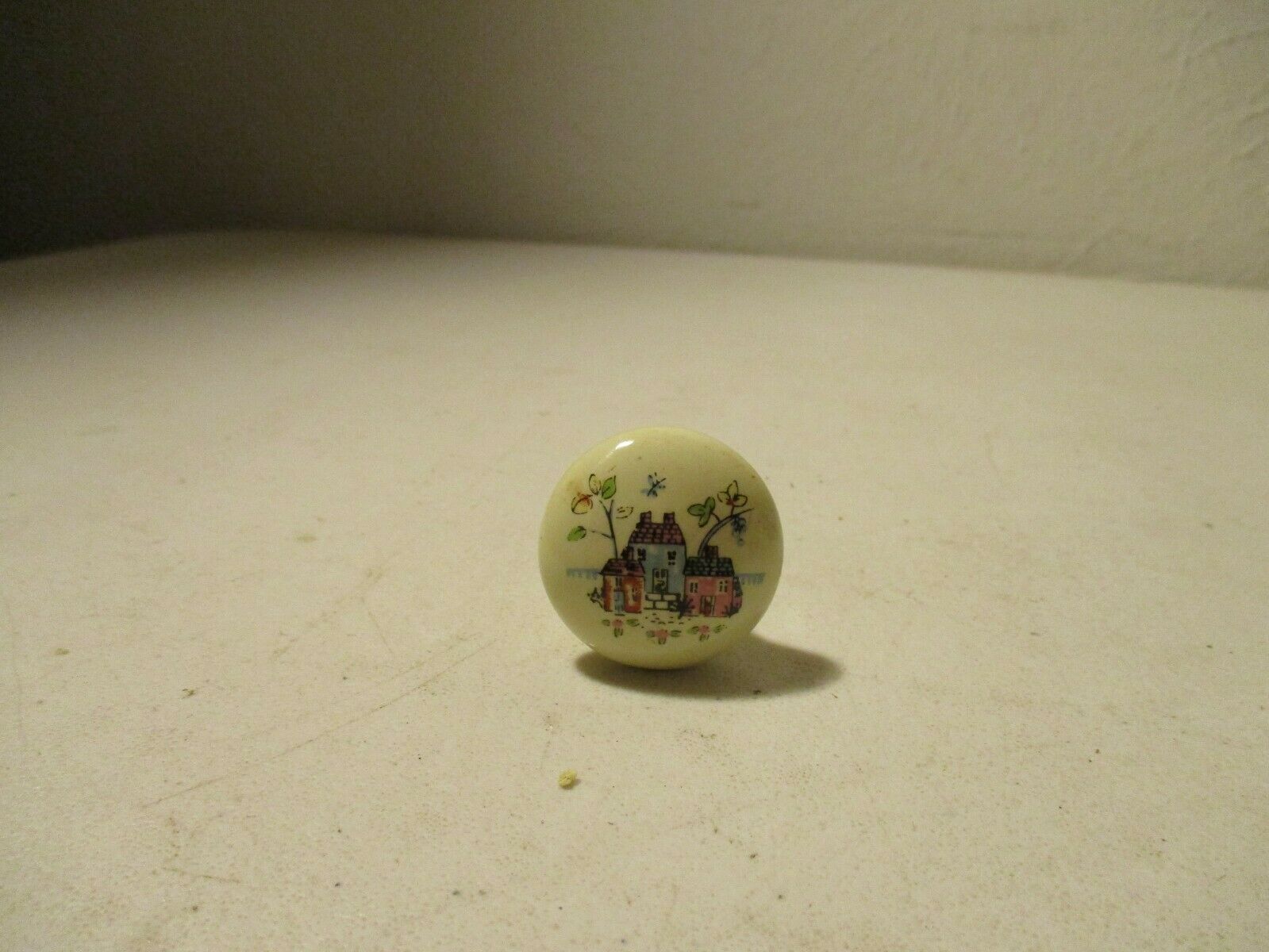 Primary image for 3 Vintage Ceramic House Humpty Dumpty Drawer Pulls Cabinet Knob 1'' by 1 3/8''