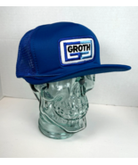 GROTH Vintage Mesh-Back Snap-Back Trucker Cap Hat, Blue w/ Large Patch Logo - $14.80