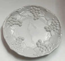 Embossed Grapes Leaves white ceramic Plate Made in Portugal for Macy 8 3/4&quot; - £19.55 GBP