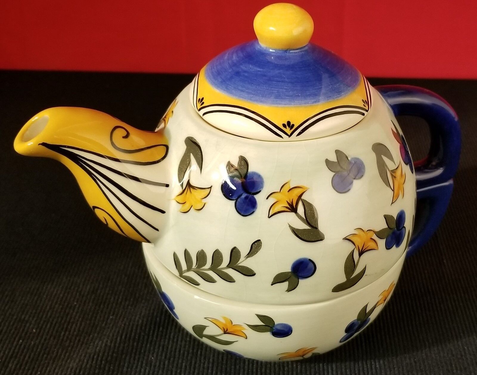 Nancy Wright for Saparna 2 Piece Ceramic Floral Fruit Tea Pot  - $5.93