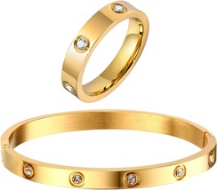 Gold Rings Bracelets for Women 18K Gold Plated Love Friendship Bracelet ... - £29.40 GBP
