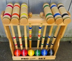 6 Player 32&quot; Croquet Set &amp; Caddy Bag Maple &amp; Brass Backyard Game Handmade Usa - £398.85 GBP