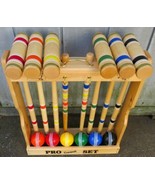 6 Player 32&quot; CROQUET SET &amp; CADDY BAG  Maple &amp; Brass Backyard Game  Handm... - £398.85 GBP