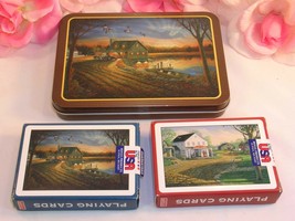 Vintage Two (2) Sealed Decks Playing Cards Hoyle In Tin Country Life Ang... - $19.35
