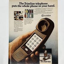 Vintage 1980&#39;s Trimline Telephone Phone Brown Touch Tone Color Print Ad ... - $6.62