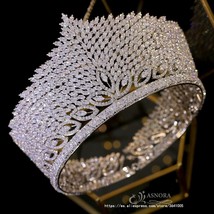 New Luxury Zirconia Crown Large Round European Bride Wedding Crystal Tiara Award - £404.39 GBP