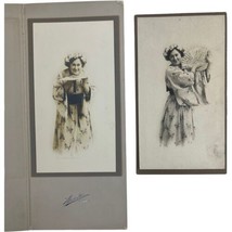 Antique Black &amp; White Photograph Photo Pair 1910s Women Butterfly Chinese Dress - £13.83 GBP