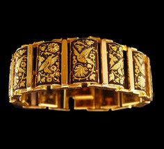 Victorian mourning Bracelet - hollow 24kt gold kilates hinged Vintage Dove desig - £97.78 GBP