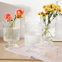 Fixwal Clear Vases For Flowers: Three Glass Vases With Embossed Bases For - £34.71 GBP