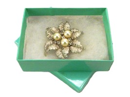 Silver Tone Floral Brooch Pin, Faux Pearl &amp; Rhinestone Fashion Accessory... - $9.75