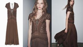 NWT $219 ZARA BROWN ZW COLLECTION COMBINATION CROCHET EMBROIDERED DRESS ... - $159.99