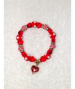 Red Heart Charm Beaded Stretch Bracelet Valentine&#39;s Day - £9.41 GBP