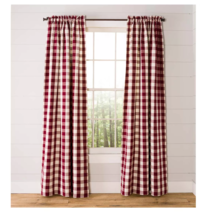 Plow &amp; Hearth Buffalo Check Rod-Pocket Cotton Curtains, 84&quot;L Pair Burgundy - £24.97 GBP