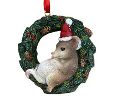 Kurt Adler Christmas Ornament Mouse in a Holiday Wreath Hanging Mice - $11.76
